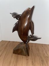 Large Ironwood 3 Dolphin 12” Hand Carved Wooden Sculpture Figurine Desk decor picture