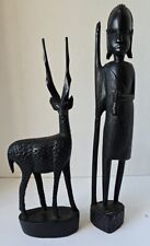 Genuine Besmo  Product Hand Carved in Kenya Africa Gazelle & Native Statue. picture
