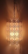 Vintage Hollywood Regency Pendant Swag Lamp Dangling Acrylic Crystals 24