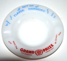 Grand Prize beer white glass ashtray, paint perfect, Flavor Harmony, EX+, Texas picture