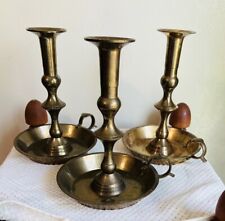 Vintage Brass Candlestick Holders Set Of 3 Round Base 8.5” Tall Matching Set picture