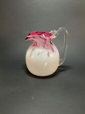 Vintage The Glassworks Pitcher W/ Coin Dot Spatter Pink & White picture
