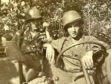 XA Photograph Handsome Military Men On Recon Patrol Jeep Helmets Telephone picture