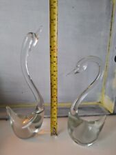 Vintage Set of Clear Crystal Swan Figurines Long Neck  8