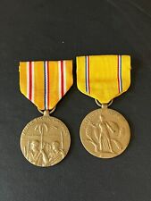 2 Vtg US Military WWII American Defense & Pacific Campain w/ Medal Ribbon picture