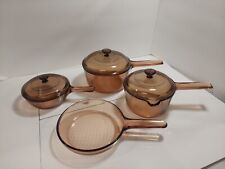 CORNING VISION Pyrex Amber Cookware 7 Piece Lot Pots Lids USA & FRANCE Set Vtg picture