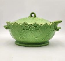 Vintage Olfaire Covered Tureen & Ladle Portugal Handmade Ceramic Majolica Green picture