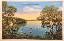 Postcard Diamond Lake Fishing Here Fishing Is At Its Best  Michigan Linen UNP picture