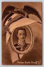 Postcard WWI Crown Prince Wilhelm of Prussia Imperial Eagle Flag 1915 AT14 picture