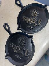 RARE* Set Includes Two 7in Rooster Cast Iron Skillet/Spoon Rest Vintage picture