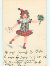 Pre-Linen foreign CUTE FRENCH GIRL IN CIRCUS CLOWN TYPE COSTUME 60k cards J5346 picture