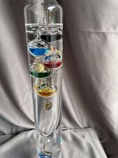 Galileo Thermometer Multicolor Glass Brass Orb Floating Glass Bubbles 15” Tall picture