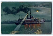 1915 Steamer Morning Star Moonlight On The Mississippi Near Moline IL Postcard picture