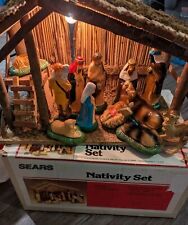 Vtg Sears 12 Piece Nativity Set Hand Painted Porcelain Stable & Box D71 97930 picture