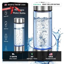 Hydrogen Water Bottle Generator, 14oz Glass, USB-C Rechargeable SPE PEM picture