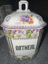 Vintage Czechoslovakian Ceramic Oatmeal Canister Floral Kareg RARE Design picture