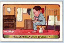 c1910's Postcard Man Doing Laundry Puzzle Find A Good Spender Unposted Antique picture