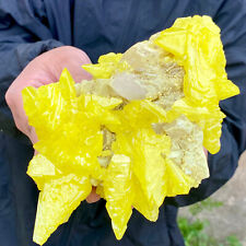 1.5LB Rare yellow sulfur crystal quartz crystal mineral specimen picture