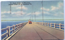Postcard FL Road View Gandy Bridge btw Tampa & St Petersburg Florida c.1940s O2 picture
