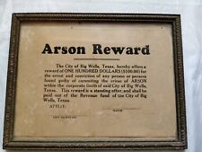 ORIGINAL 1920s Arson Reward Poster Big Wells Texas Western Framed/Signed Mayor picture