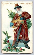 c1910 Brown Santa Claus Pastries Cookies Snacks Tree Germany Christmas P506A picture