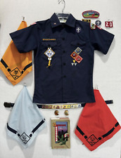 Boy and Cub Scout Lot Shirt Skill Merit Badges Belt Scarves and Handbook picture