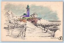 Gloucester Massachusetts Postcard Eastern Point Light c1910's Sketch Handcolored picture