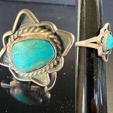7gr VTG Navajo Sterling Silver Turquoise Cabochon Rope MCM Abstract Ring Sz 9.25 picture