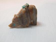 VINTAGE / OLD ZUNI INDIAN STONE BEAR FETISH TURQUOISE EYES + OFFERING picture