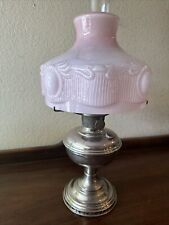 VINTAGE ANTIQUE ALADDIN MODEL NO. 11 OIL LAMP W/ PINK GLASS SHADE picture