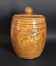 Vtg 1950’s McCoy Glazed Ceramic Whiskey Barrel “Cookies’’ Cookie Jar w/Lid 10’’ picture