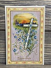 Vintage Postcard Easter Days Gold Cross Blue Flowers picture