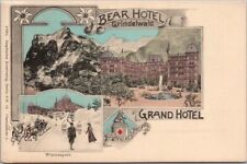 Vintage 1900s GRINDELWALD Switzerland Postcard BEAR HOTEL / GRAND HOTEL - Unused picture