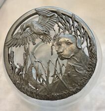 Vtg Potpourri Jar Hunting Dog W Duck Trinket Glass Pewter Lid Bowl Signed 1989 picture