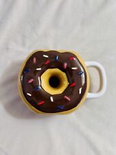 Chocolate Brown Ceramic Donut Coffee Mug Cup Doughnut Shaped with Sprinkles picture