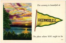 GREENWOOD, SC - Pennant, Generic Scenery, Lake, Sunset, Asheville Postcard Co. picture