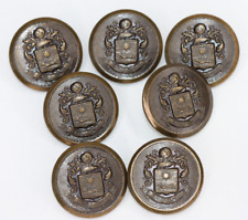 Set 7 Bronze Waterbury Blazer Buttons Knight Shield Crest Sun & Hound Heraldry picture