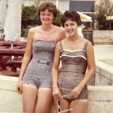 P7 Photograph 1960 2 Beautiful Women One Piece Bathing Suits Brunette Short Hair picture