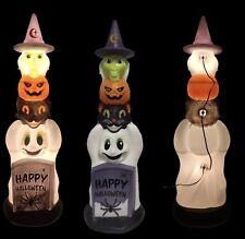 Halloween Totem Pole Witch Pumpkin Cat Ghost Tombstone 40” Lighted Blow Mold picture