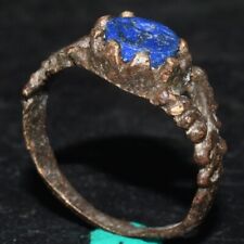 Genuine Ancient Roman Mix Bronze Ring with Lapis Intaglio Ca. 1st-3rd Century AD picture