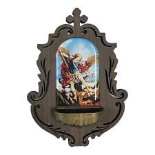Wooden St Michael Archangel Holy Water Font, Catholic Religious Gifts Favors  picture