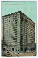 1914 First National Bank Building Crowd Classic Car Milwaukee Wisconsin Postcard picture