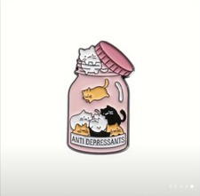Cute Cats Kitties In Bottle Antidepressants Mental Health Brooch Hat/Lapel Pin picture