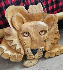 Huge Hand Carved Lion, Artisan Crafted African Wood Art 34X27 HEAVY Safari Rare picture