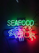 Seafood Fish Crab 24"x20" Neon Sign Lamp Light Hanging Nightlight Business EY picture