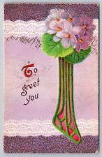 eStampsNet - To Greet You Postcard with Purple Flowers Embossed 1911 picture