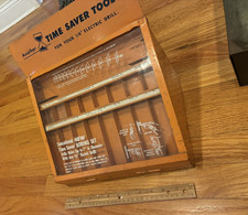 VINTAGE TIME SAVER TOOL HARWARE STORE DISPLAY CASE - NICE ELECTRIC DRILL BITS picture