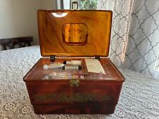 VINTAGE 1960s Translucent Amber Orange Plastic Hinged Sewing Storage Box FULL U picture