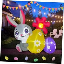 BLOWOUT FUN 6ft Length Inflatable Easter C-6FT Easter Bunny with Flower & Egg picture