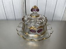 VTG EAPG Mosser Northwood Red Cherry Gold Glass Butter Cheese Dish Thumbprint picture